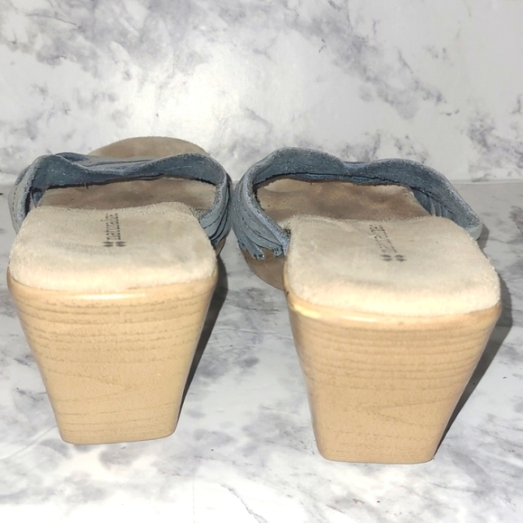 Naturalizer Sandal Genuine Suede Leather slip on mules 3" heel Gray Tan EUC - Picture 4 of 6